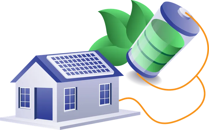 Home electrical energy from batteries solar panels eco green  Illustration
