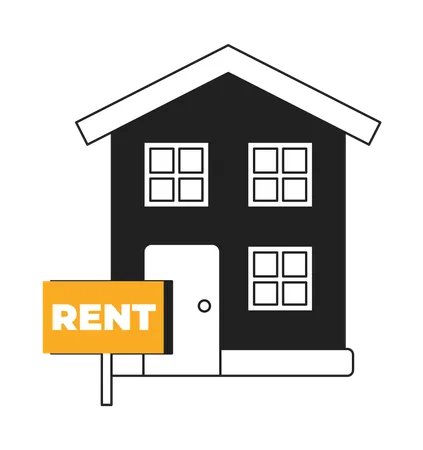 Home For Rent Black And White 2 D Illustration Concept Property To Let Rental House Isolated Cartoon Outline Object Renting Apartment New Residential Real Estate Metaphor Monochrome Vector Art Illustration