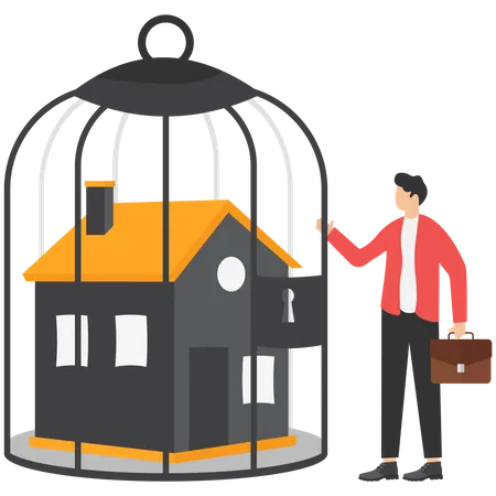 Locked House Inside The Cage Home Foreclosure Illustration
