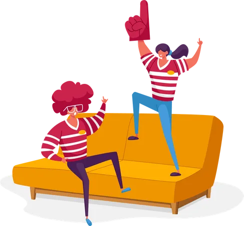 Home Fun Party Friends Characters Company Spending Time Together Watching Football On Tv Man And Woman Sport Fans Weekend Leisure Spare Time Friendship Relations Cartoon People Vector Illustration イラスト