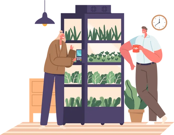 Home Greenery Cultivation Characters Nurturing Plants At Home Fostering Healthier Living Man And Woman Use Special Equipment For Cultivation Greens And Herbs Cartoon People Vector Illustration Illustration