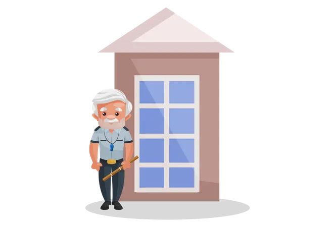 Home guard standing outside house Illustration