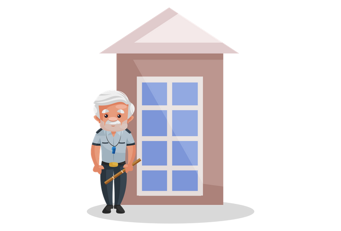 Home guard standing outside house  Illustration