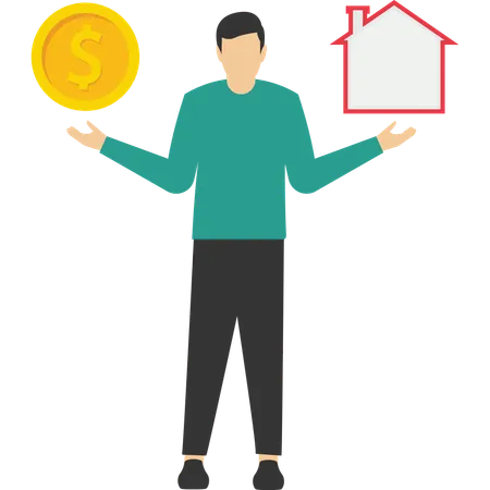 House Loan Or Making Money To Support Family Home Insurance Real Estate Investment Balance Between Working And Domestic Life Illustration