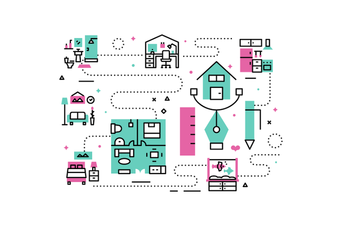 Home interior line icons illustration  Illustration