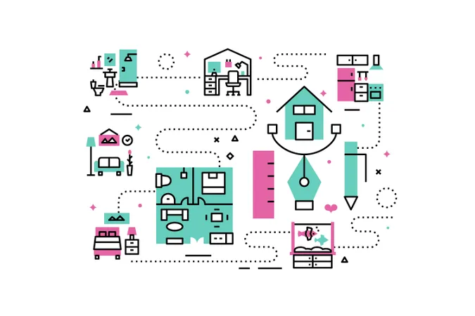 Home interior line icons illustration  Illustration