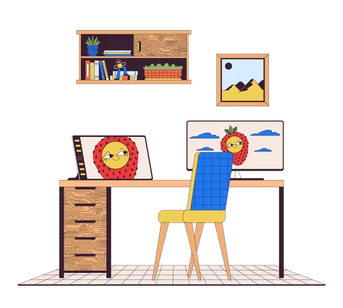 Home office desk with digital tablet  Illustration