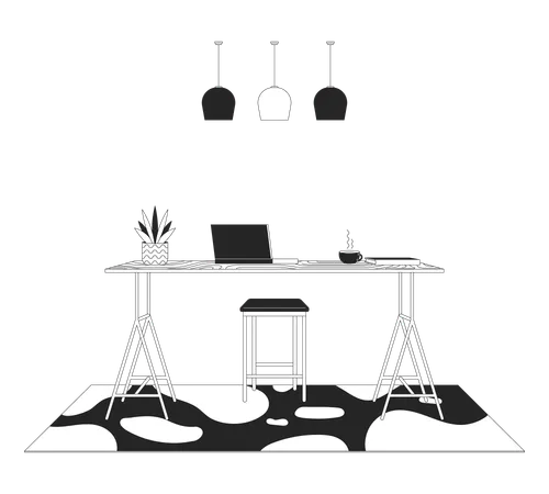 Home Office Modern Furniture Black And White Line Illustration Laptop On High Counter Table 2 D Lineart Objects Isolated Workplace Interior Design Monochrome Scene Vector Outline Image Illustration