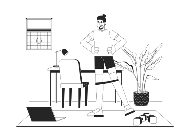 Homeoffice-Workout-Session mit Widerstandsband  Illustration