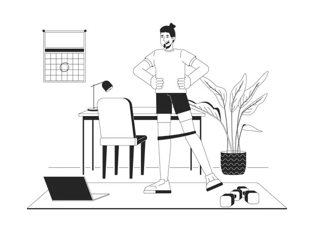 Homeoffice-Workout-Session mit Widerstandsband  Illustration