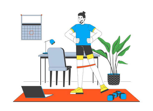 Home office workout session with resistance band  Illustration