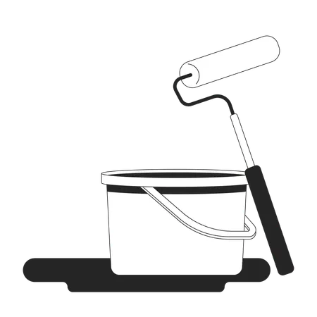 Home Painting Tools Black And White 2 D Line Cartoon Object Paint Bucket With Roller Painting Supplies Isolated Vector Outline Item Renovation Construction Site Monochromatic Flat Spot Illustration Illustration