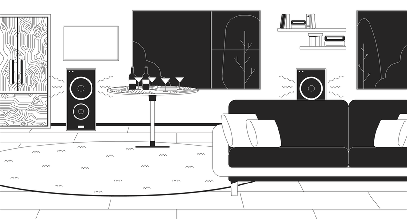 Home party in living room  Illustration