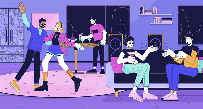 Home party with friends  Illustration