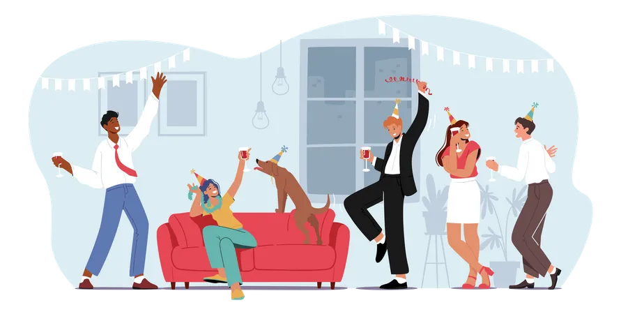 Home Party with Friends  Illustration