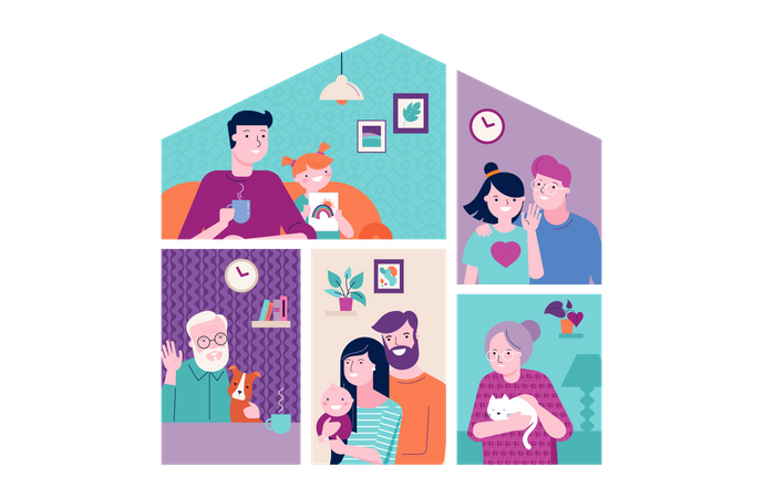 Home quarantine family Illustration