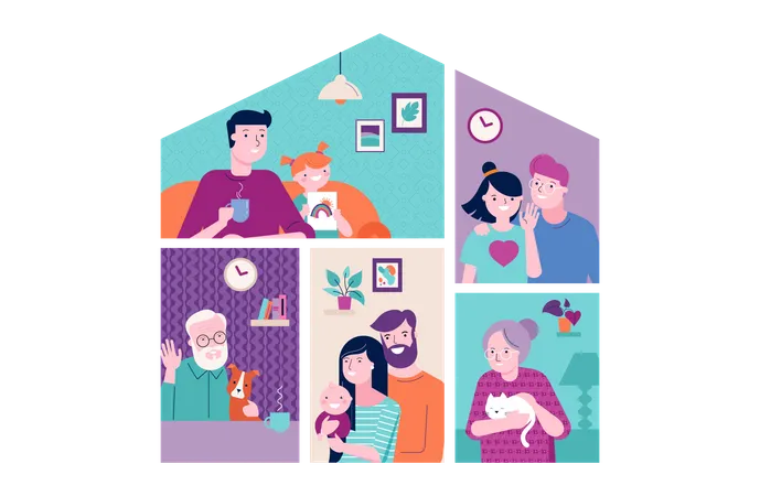 Home quarantine family  Illustration