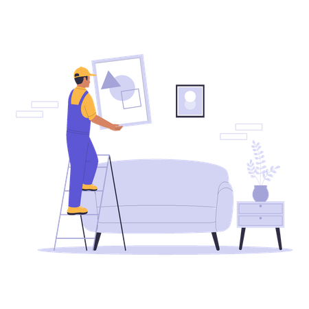 Home Repairman Fixing an Air Conditioner with Toolbox  Illustration