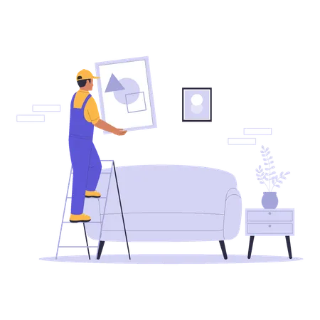 Home Repairman Fixing an Air Conditioner with Toolbox  Illustration