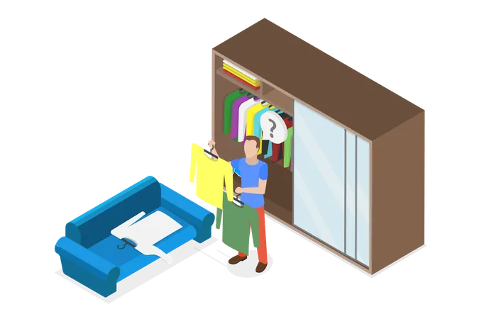 3 D Isometric Flat Vector Conceptual Illustration Of Home Wardrobe Room Clothing Organization And Storage Illustration