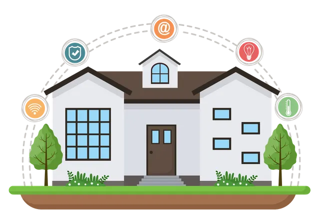 Home with smart internet devices  Illustration