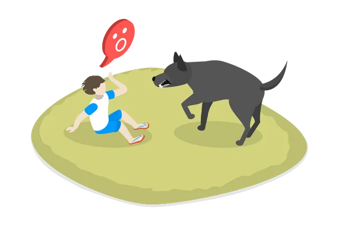 Homeless aggressive dog attacking on kid  Illustration