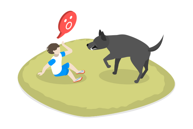 Homeless aggressive dog attacking on kid  Illustration