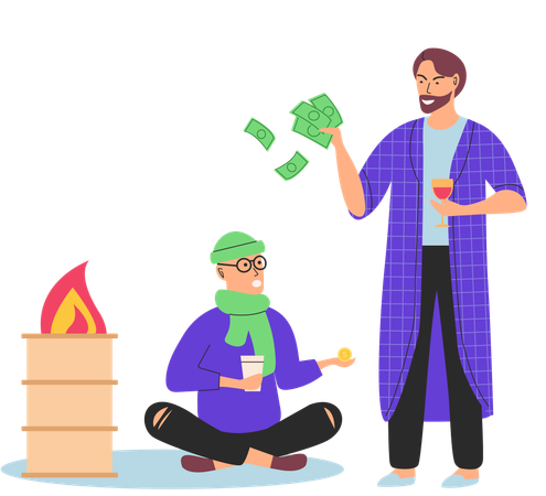 Homeless beggar and successful millionaire  Illustration