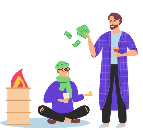 Homeless beggar and successful millionaire  Illustration