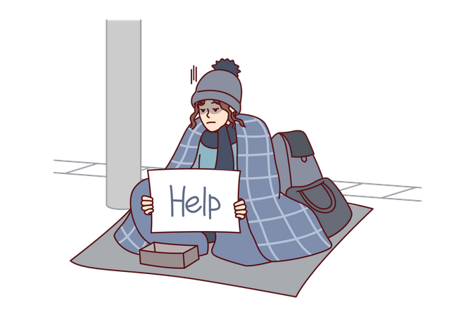 Homeless girl need help Illustration