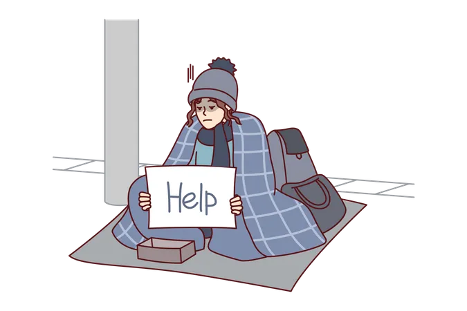 Homeless girl need help Illustration