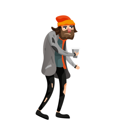 Homeless male begging money  Illustration