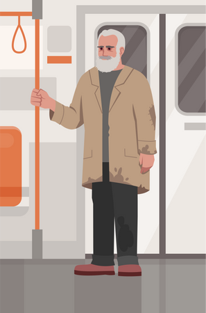Homeless man in train Illustration