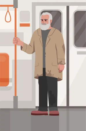 Homeless man in train  Illustration