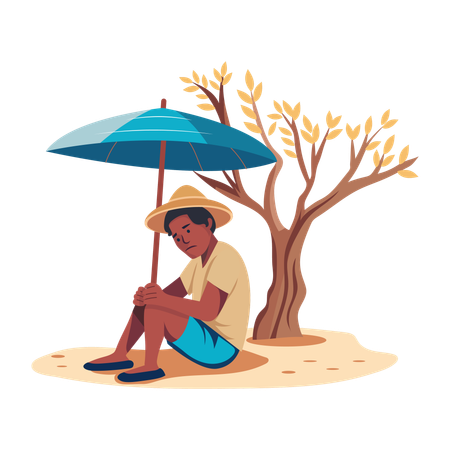 Homeless Man sitting under tree  Illustration