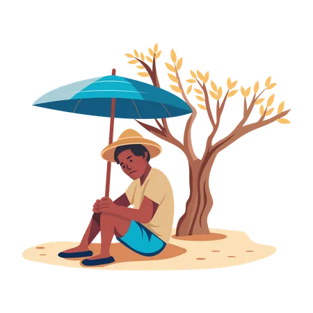 Homeless Man sitting under tree  Illustration