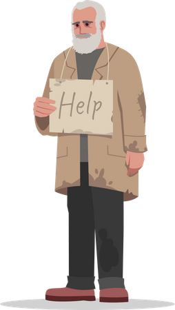 Homeless man with help sign board  Illustration