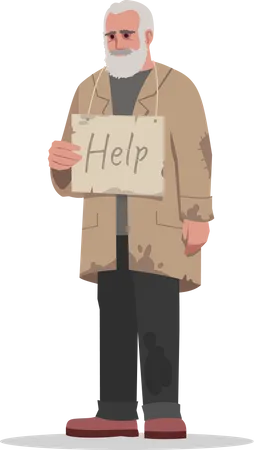 Homeless man with help sign board  Illustration