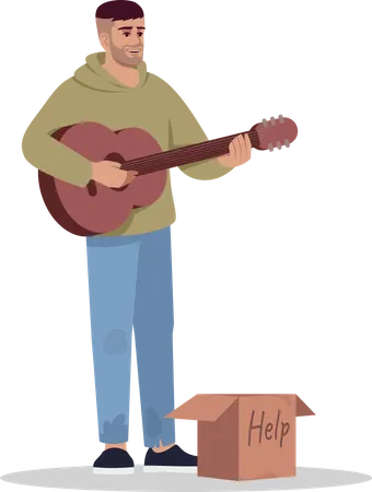 Homeless musician earning money by performance Illustration