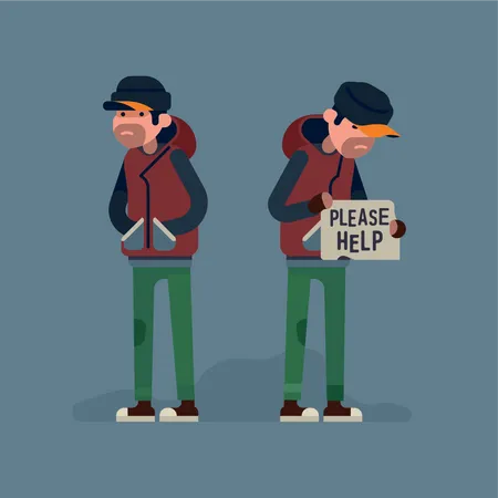 Homeless unemployed person in need of help Illustration