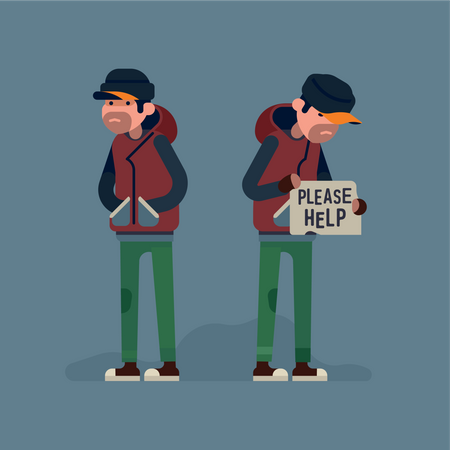 Homeless unemployed person in need of help  Illustration