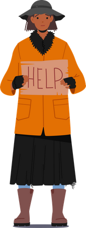 Homeless Woman Holding Banner Need Help  Illustration