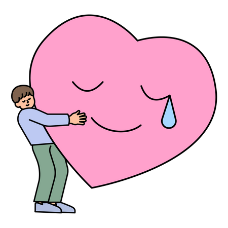 Homem abraçando coração triste  Ilustração