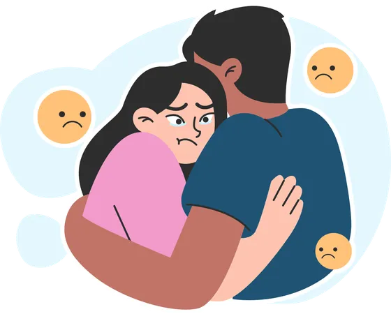 Homem abraçando garota triste  Ilustração
