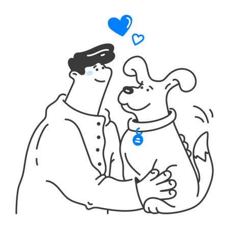 Homem abraçando seu amado cachorro  Ilustração