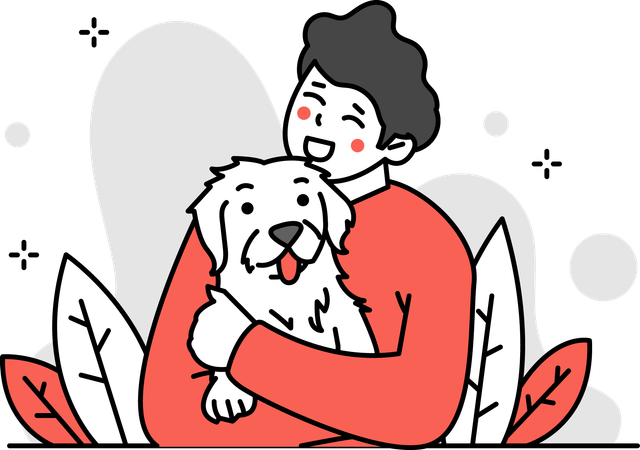 Homem abraçando seu cachorro  Ilustração