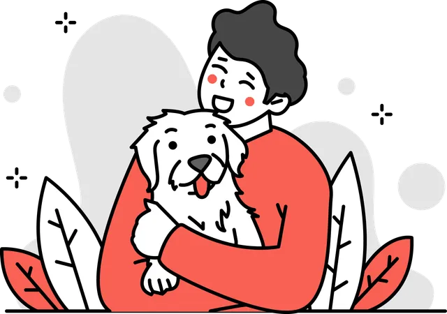 Homem abraçando seu cachorro  Ilustração