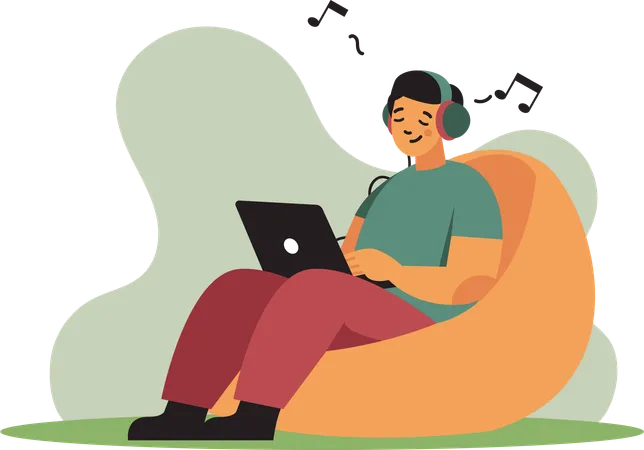 Homem se acalma ouvindo música  Ilustração