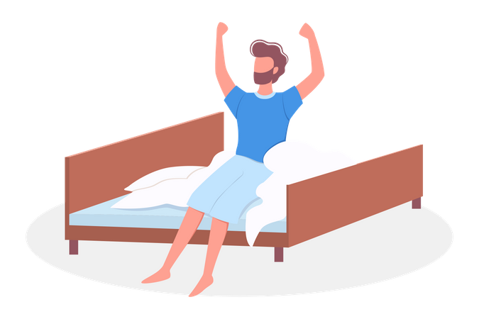 Homem acordando depois de um bom sono  Ilustração