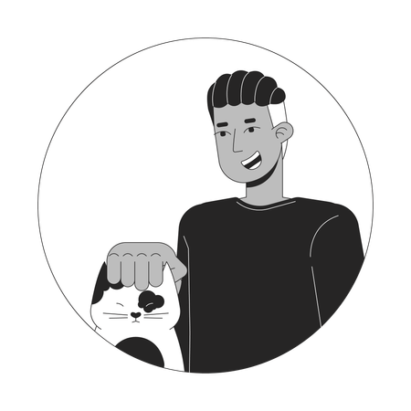 Homem afro-americano acariciando gato  Ilustração